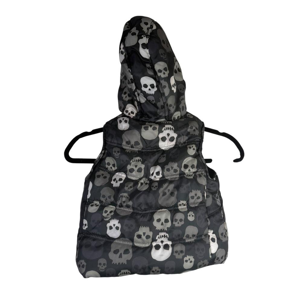 NWT Child's Black Hooded Skull Print Fleece Lined Puffer Vest Size XS 4/5 - Picture 3 of 3